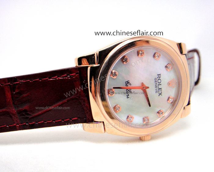 Copy Rolex Geneve Cellini Time Watch Rose Gold White Mop Dial